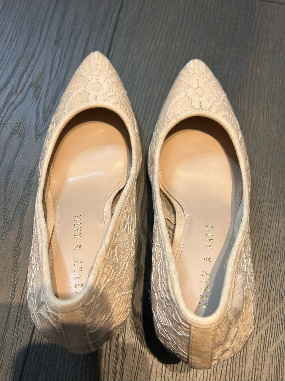 Kelly & Katie Beige/Tan Lace Pointed Toe High Heels - Picture 5 of 6